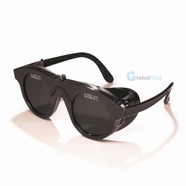 Lunette de soudure avec partie frontale relevable, oculaires en verre minéral avec filtre tonalité 5, ventilation intégrée pour éviter la buée, conforme aux normes EN 166 / EN 175 F.