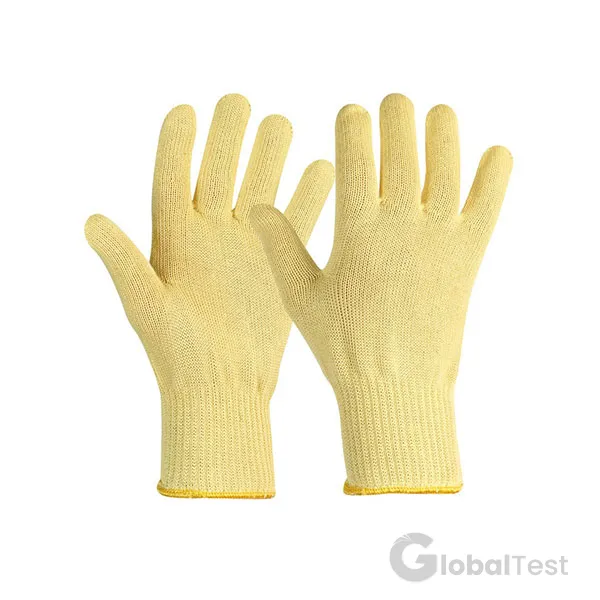 Paire de gants de protection jaune, tricotés sans couture en une seule pièce avec un mélange Kevlar / coton. Doublure tricotée en coton 100 %. Design ergonomique assurant excellent confort et dextérité, adaptés aux travaux industriels exigeants