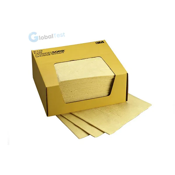 Feuilles absorbantes P110 – absorbants chimiques 3M™ en microfibres de polypropylène neutres, très haute capacité d’absorption pour acides, bases, solvants et huiles, action rapide sans réaction chimique, résistantes et durables, idéales pour interventions d’urgence en laboratoire, industrie ou atelier