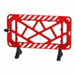 Barrière de sécurité PVC/PPC 100×150×50 cm – stable, emboîtable, résistante à –20/+60 °C, bandes réfléchissantes, idéale pour chantiers et zones restreintes.