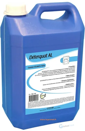 Désinfectant Déterquat AL prêt à l’emploi à l’acide peracétique, élimine rapidement bactéries, virus et champignons sans rinçage, compatible avec les surfaces sensibles, idéal pour matériel médical, éviers, plans de travail et équipements de production en agroalimentaire.