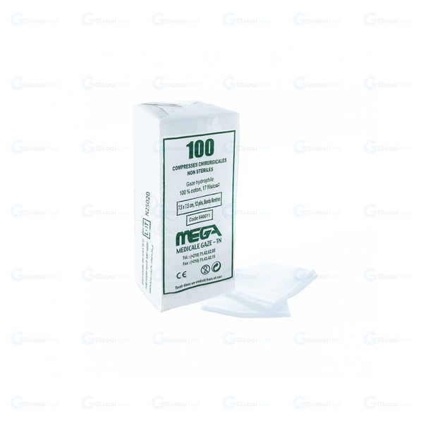Compresse non stérile 7,5 cm x 7,5 cm – Gaze hydrophile en coton pur