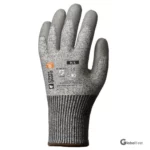 Gants Eurocut P500 gris antécoupure — tricot fin sans couture HPPE + fibres minérales, enduction PU paume pour un grip optimal, poignet tricoté. Forte résistance à l’abrasion, excellente durabilité, maintien et confort optimisés