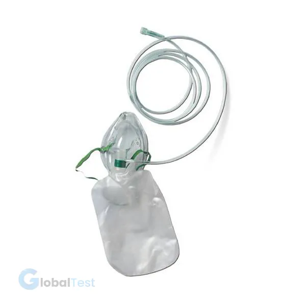 Masque à oxygène haute concentration adulte – délivre jusqu’à 100 % d’oxygène, équipé d’un réservoir souple, d’une tubulure de 210 cm, d’une valve anti-retour, d’un élastique ajustable, en PVC transparent sans latex.