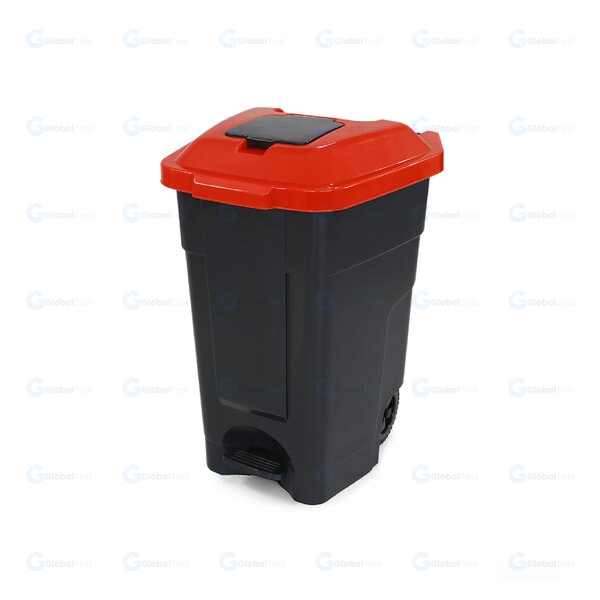 Poubelle Environnement 80L rouge à pédale avec roues – idéale pour le tri sélectif des déchets résiduels, hygiénique et adaptée aux environnements professionnels et collectifs
