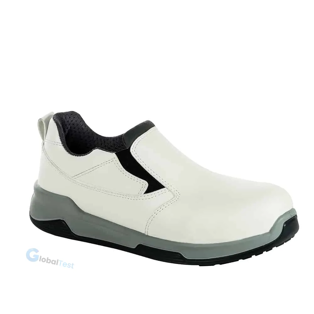 Chaussures de sécurité Lumina Blanc S2 – modèle bas conforme à la norme EN ISO 20345 :2011 (classe S2), tige hydrofuge en microfibre, semelle antidérapante résistante aux hydrocarbures, embout acier inoxydable 200 J, doublure respirante, semelle intérieure antibactérienne amovible – coloris blanc