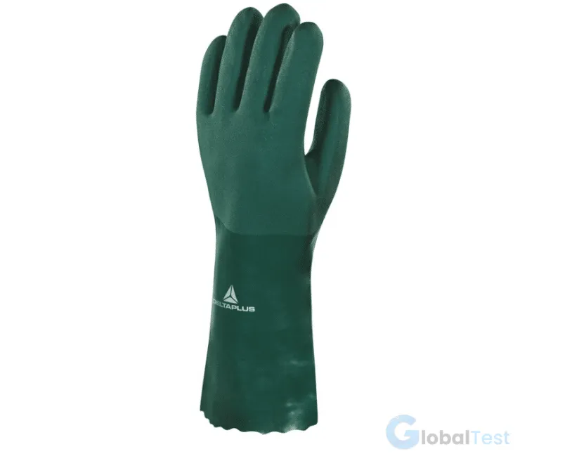 Gant Delta Plus PVCGRIP35, chimique vert double enduction PVC, poignet long 35 cm, finition grip texturée – résistance aux hydrocarbures, huiles, et usage chimique, support jersey coton absorbant la sueur pour plus de confort