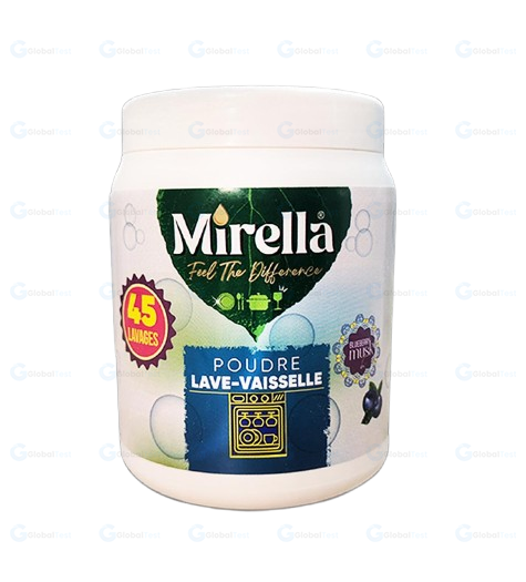 Poudre lave-vaisselle Mirella 1 kg, formule "All in One" ultra-efficace, élimine graisses, amidons, café, thé et rouge à lèvres dès les premières secondes, préserve la brillance de la vaisselle sans laisser de traces, compatible avec eau dure, convient à porcelaine, verre, inox et poterie, parfum citron/pomme agréable