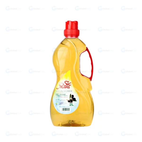 Flacon 2 L de savon liquide SIC Mains parfum citron, formule naturelle à base d’huile d’olive, doux pour les peaux sensibles, usage domestique ou professionnel